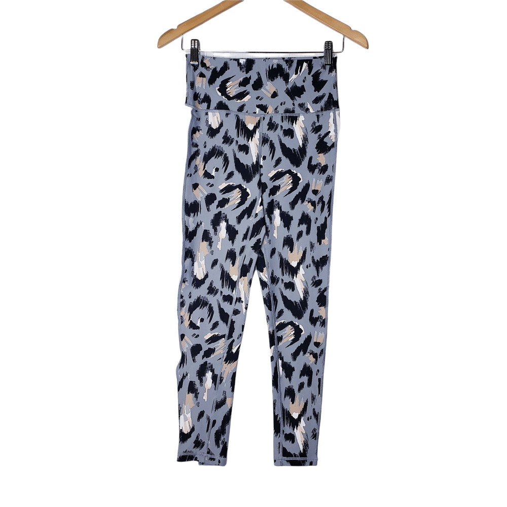 Aerie Chilly Play Move Sz M High Rise Leggings Workout‎ Gray White Leopard Print